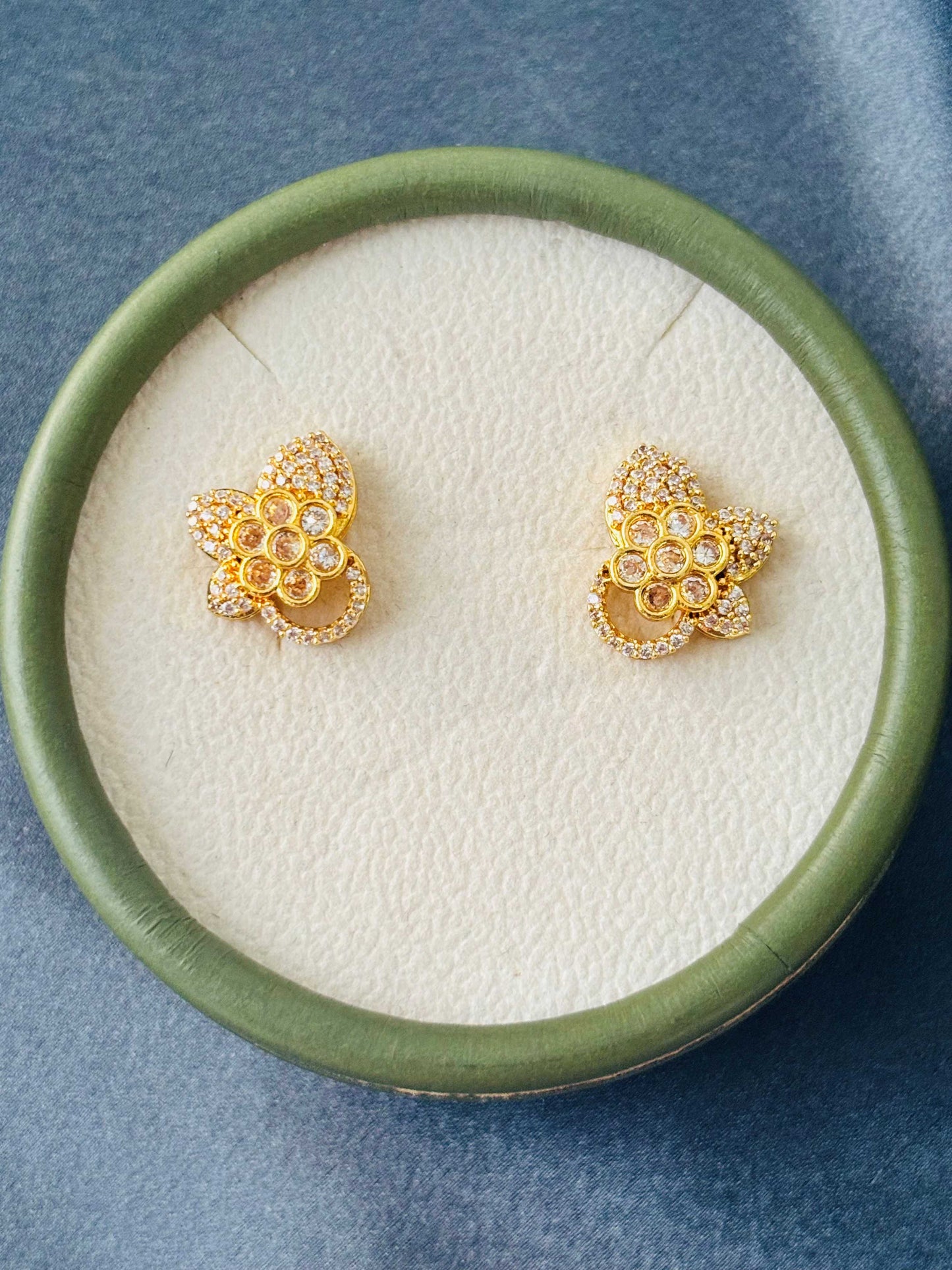 Gold Butterfly White Stud Earrings