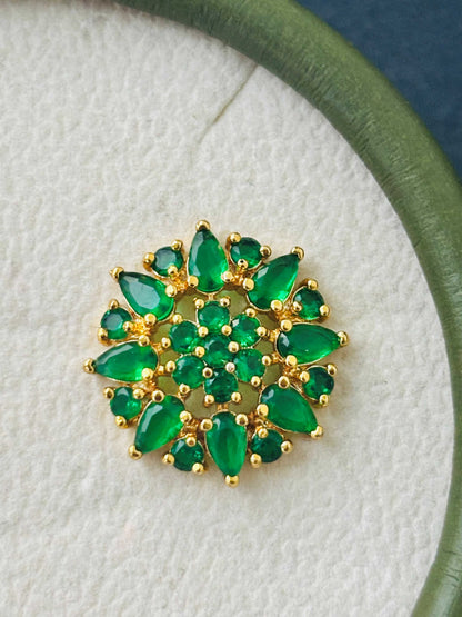 Gold Emerald Green Cluster Stud Earrings