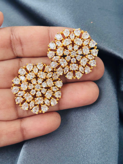 Gold Floral Crystal Cluster Stud Earrings