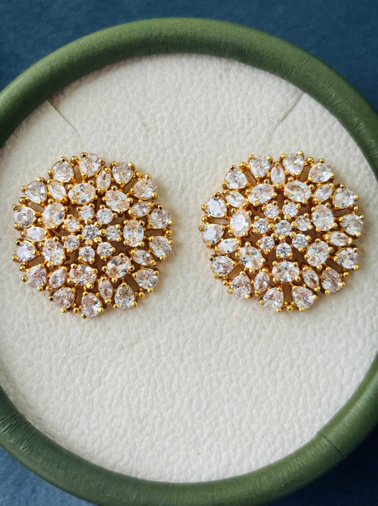 Gold Floral Crystal Cluster Stud Earrings
