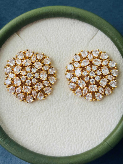 Gold Floral Crystal Cluster Stud Earrings