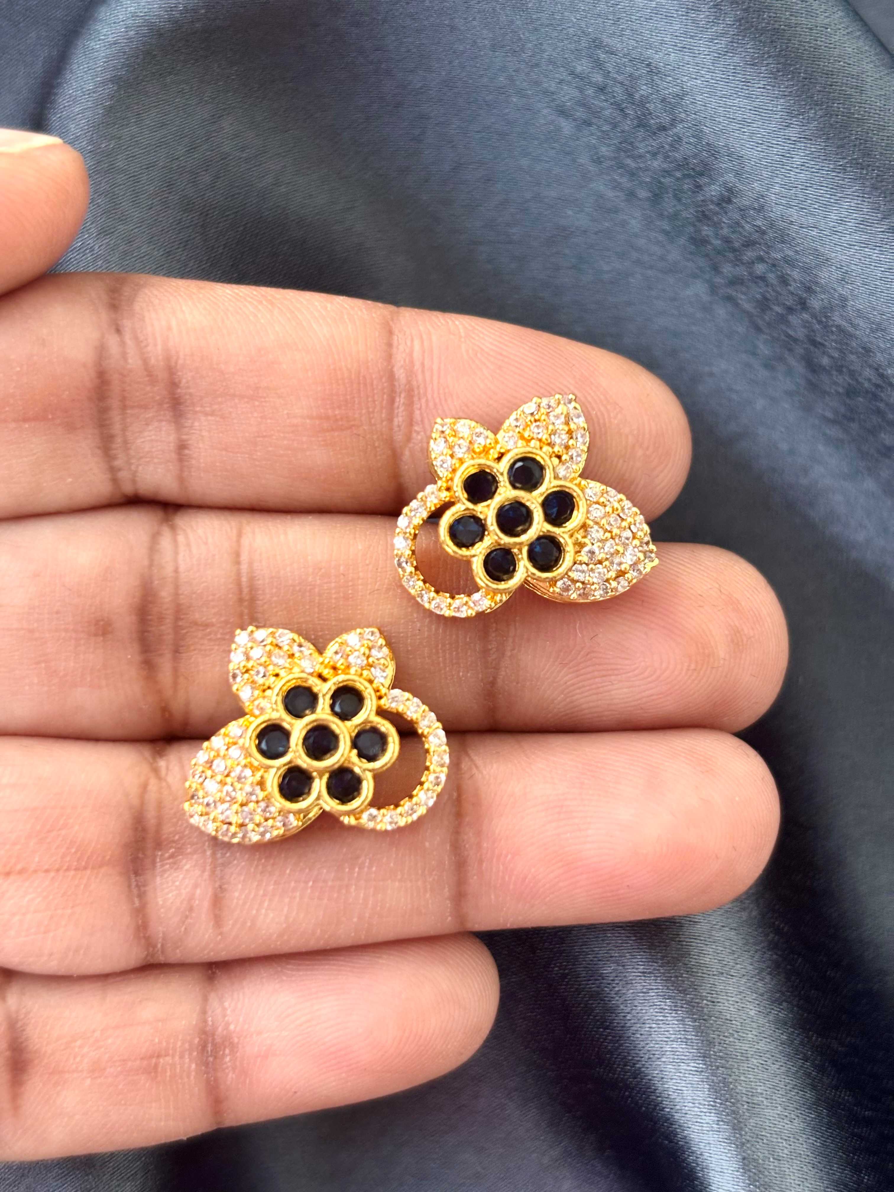 Gold Butterfly Two Tone Stud Earrings
