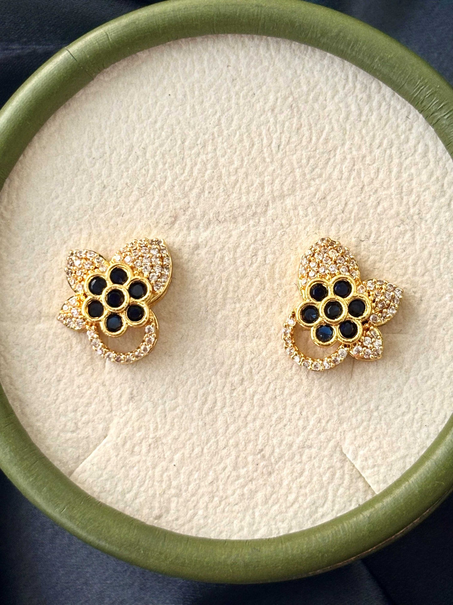 Gold Butterfly Two Tone Stud Earrings