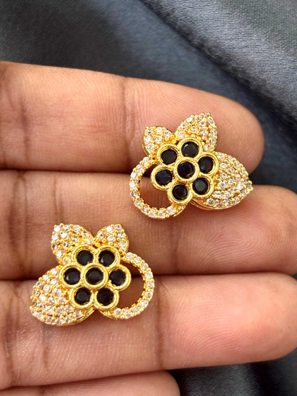 Gold Butterfly Two Tone Stud Earrings