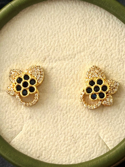 Gold Butterfly Two Tone Stud Earrings