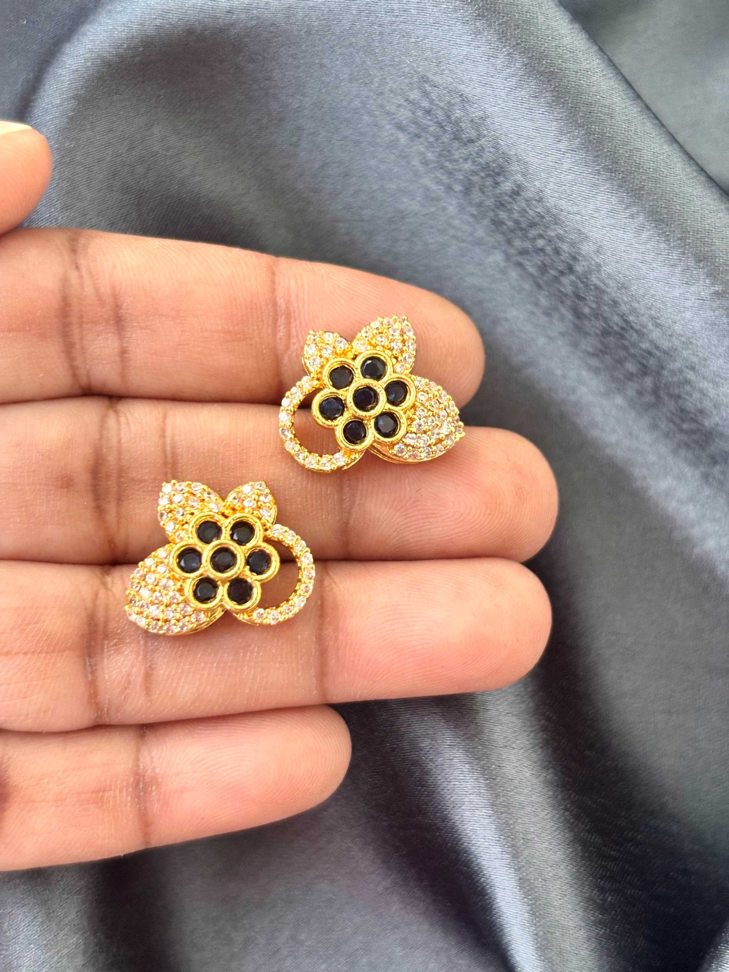 Gold Butterfly Two Tone Stud Earrings