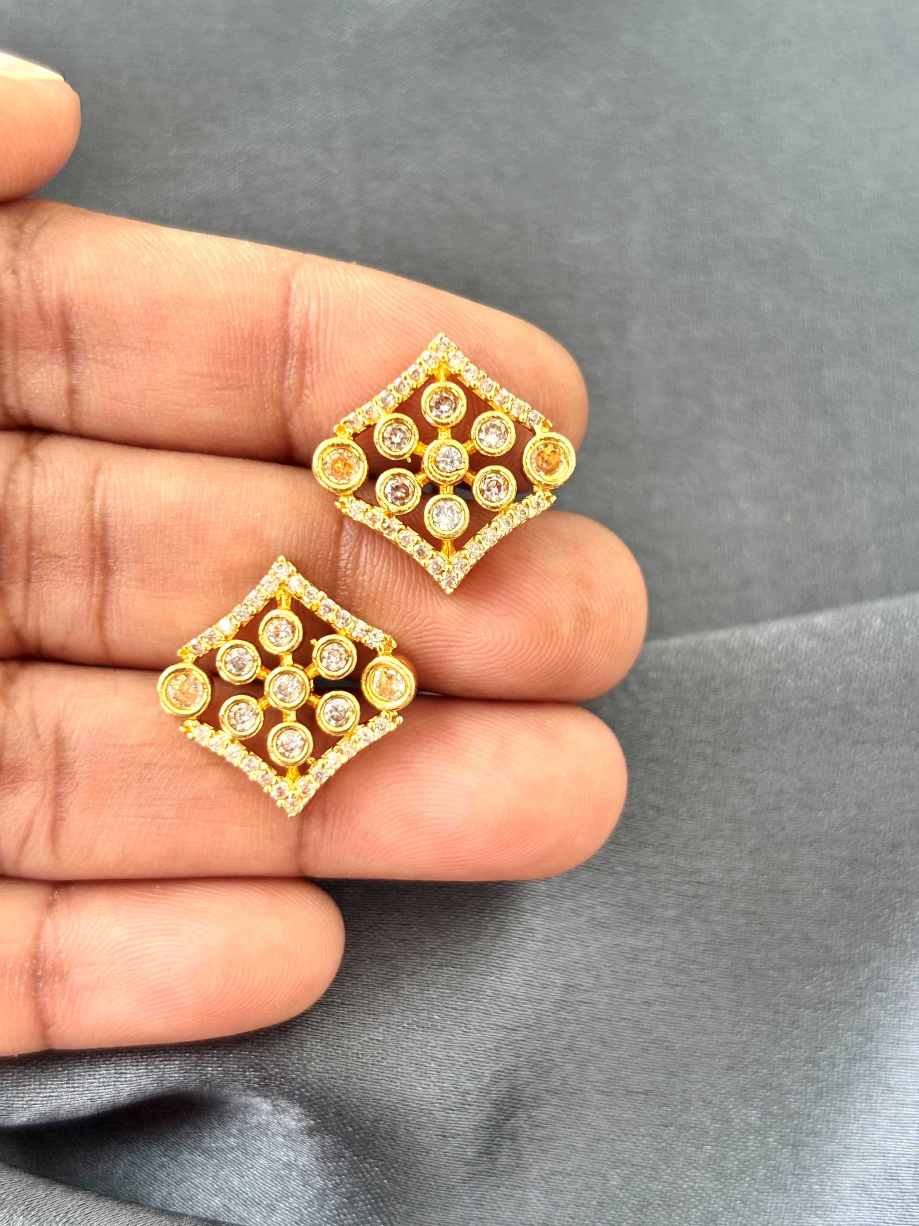 Modern Rhombus White AD/CZ Studs