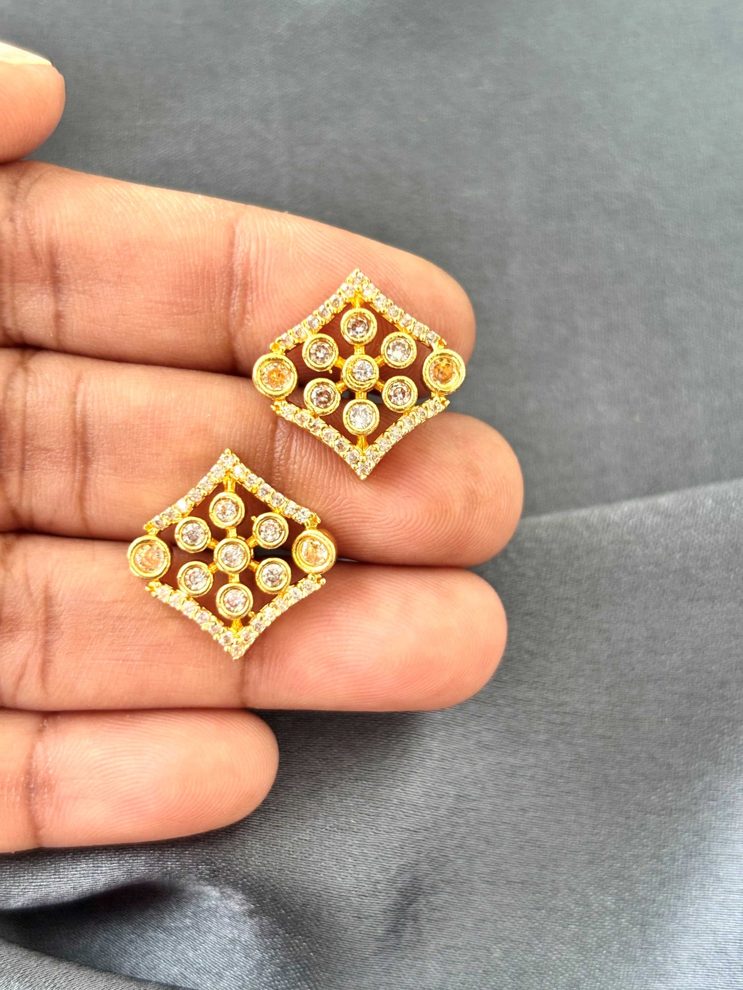 Modern Rhombus White AD/CZ Studs