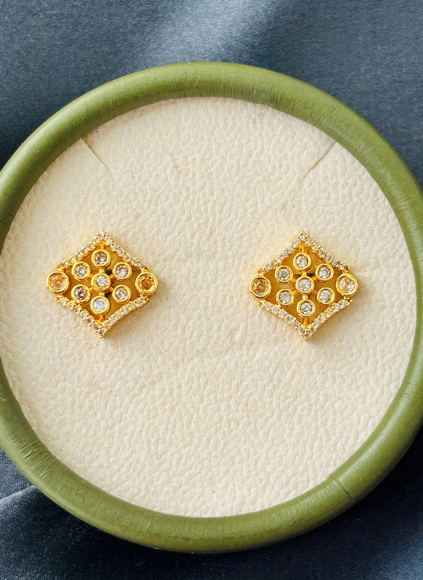 Modern Rhombus White AD/CZ Studs