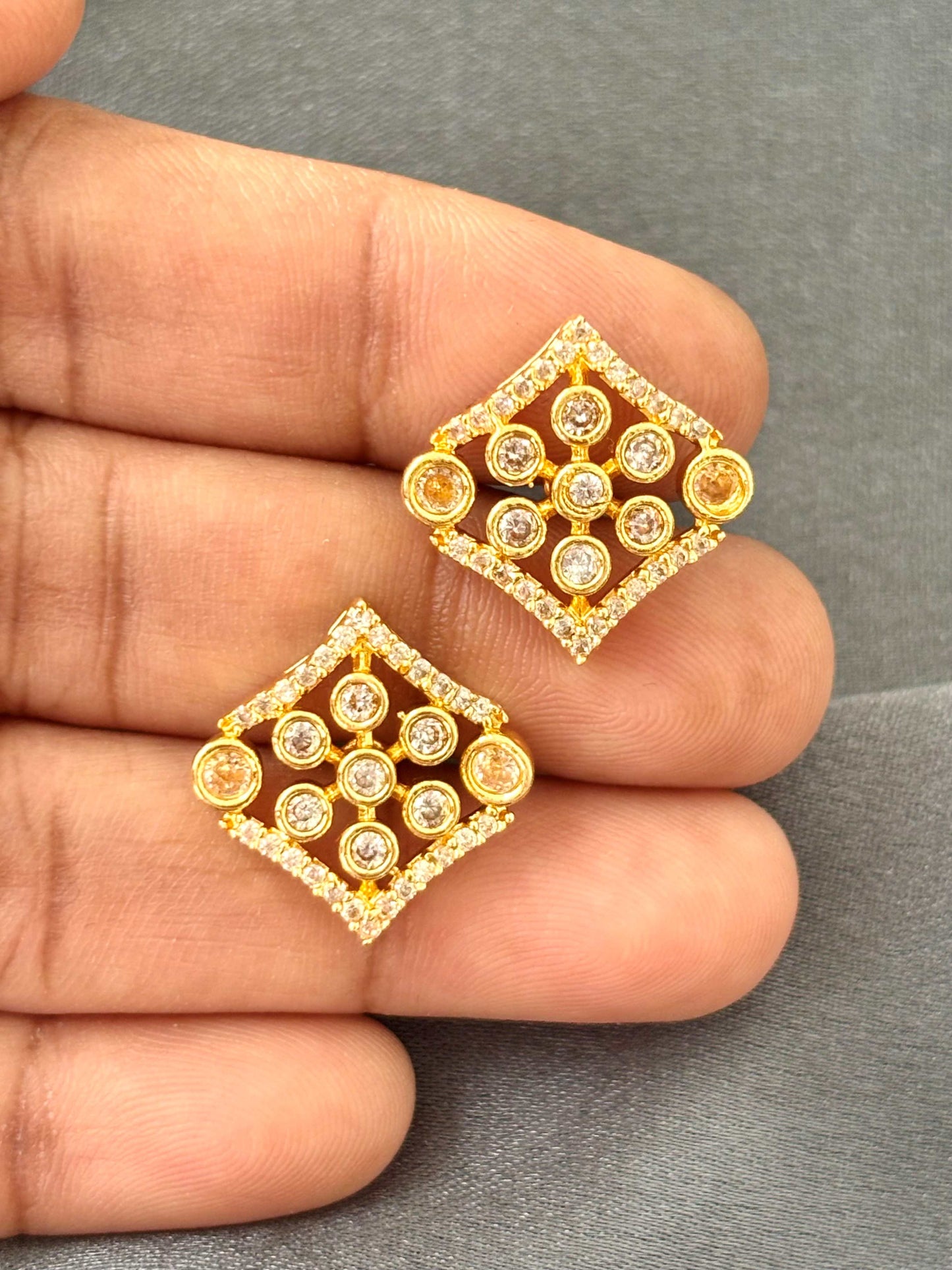 Modern Rhombus White AD/CZ Studs
