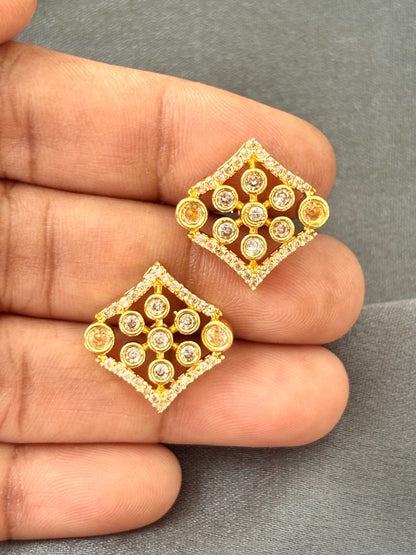 Modern Rhombus White AD/CZ Studs