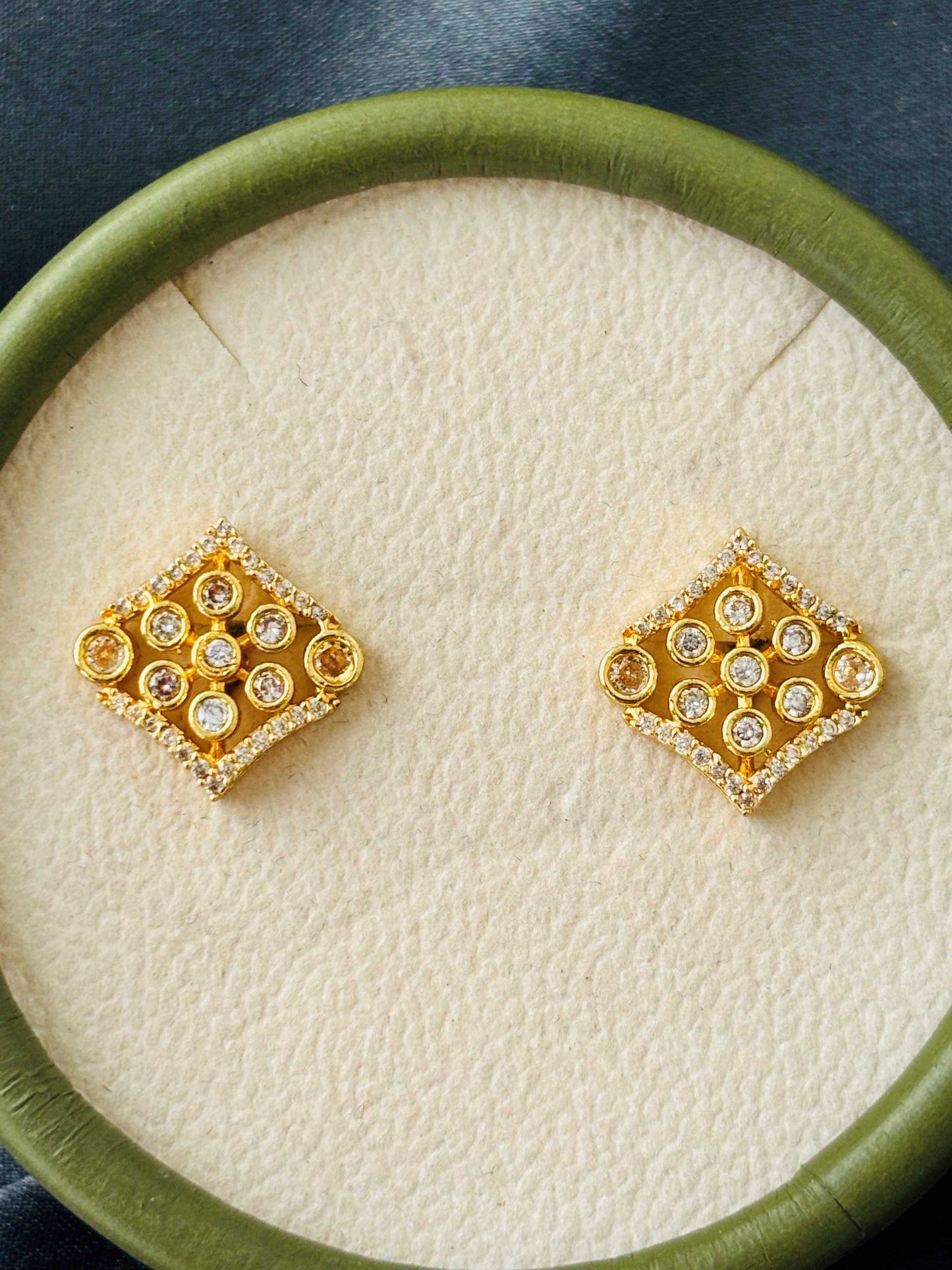 Modern Rhombus White AD/CZ Studs