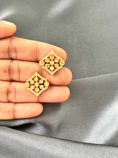 Modern Rhombus White AD/CZ Studs