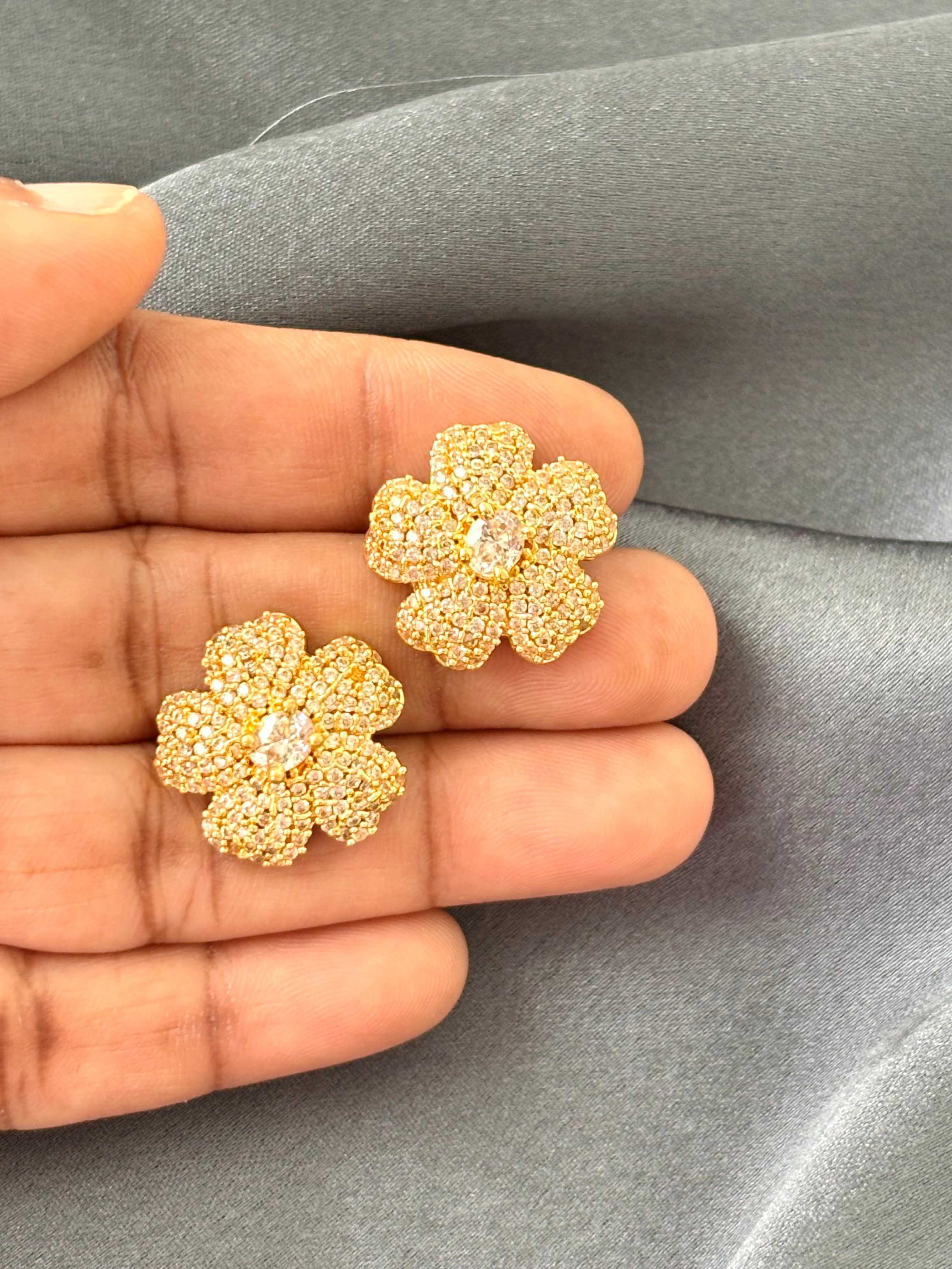 White Center AD/CZ Pavé Floral Studs