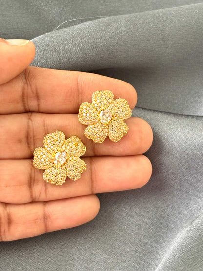 White Center AD/CZ Pavé Floral Studs