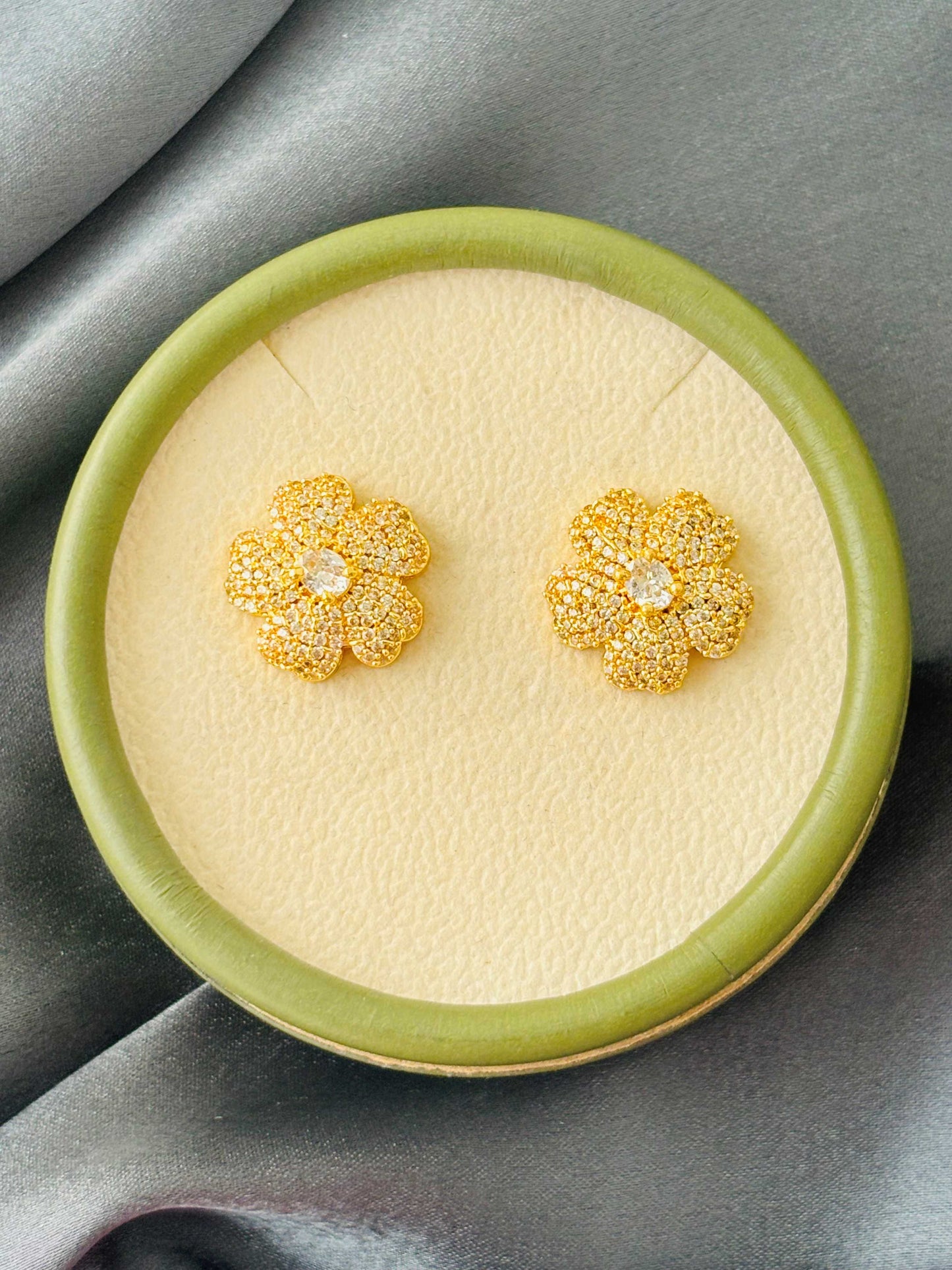 White Center AD/CZ Pavé Floral Studs