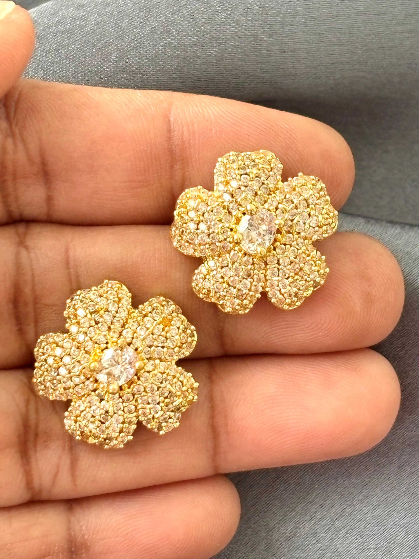 White Center AD/CZ Pavé Floral Studs
