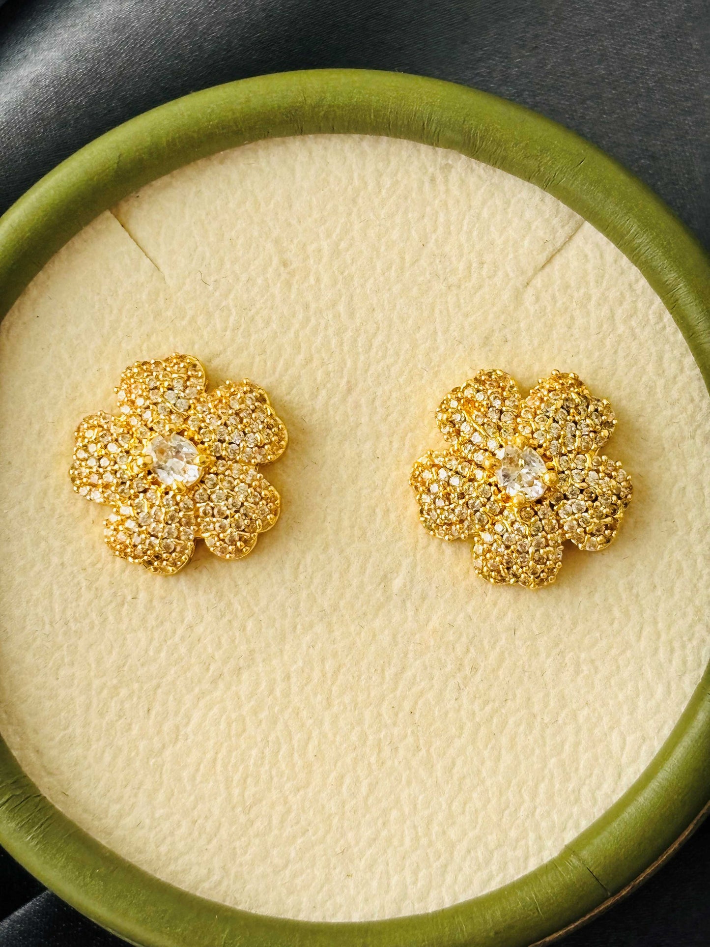 White Center AD/CZ Pavé Floral Studs