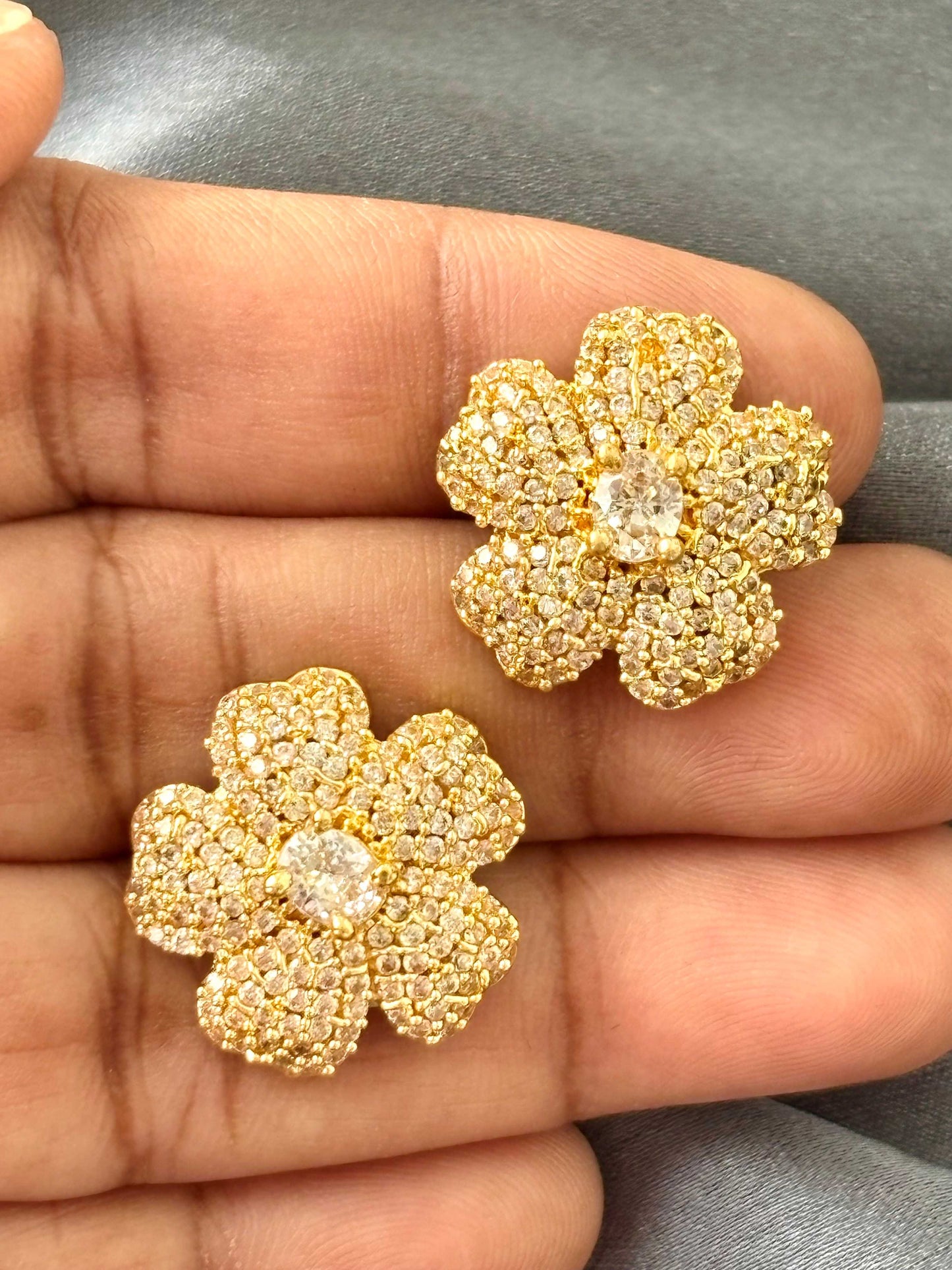 White Center AD/CZ Pavé Floral Studs