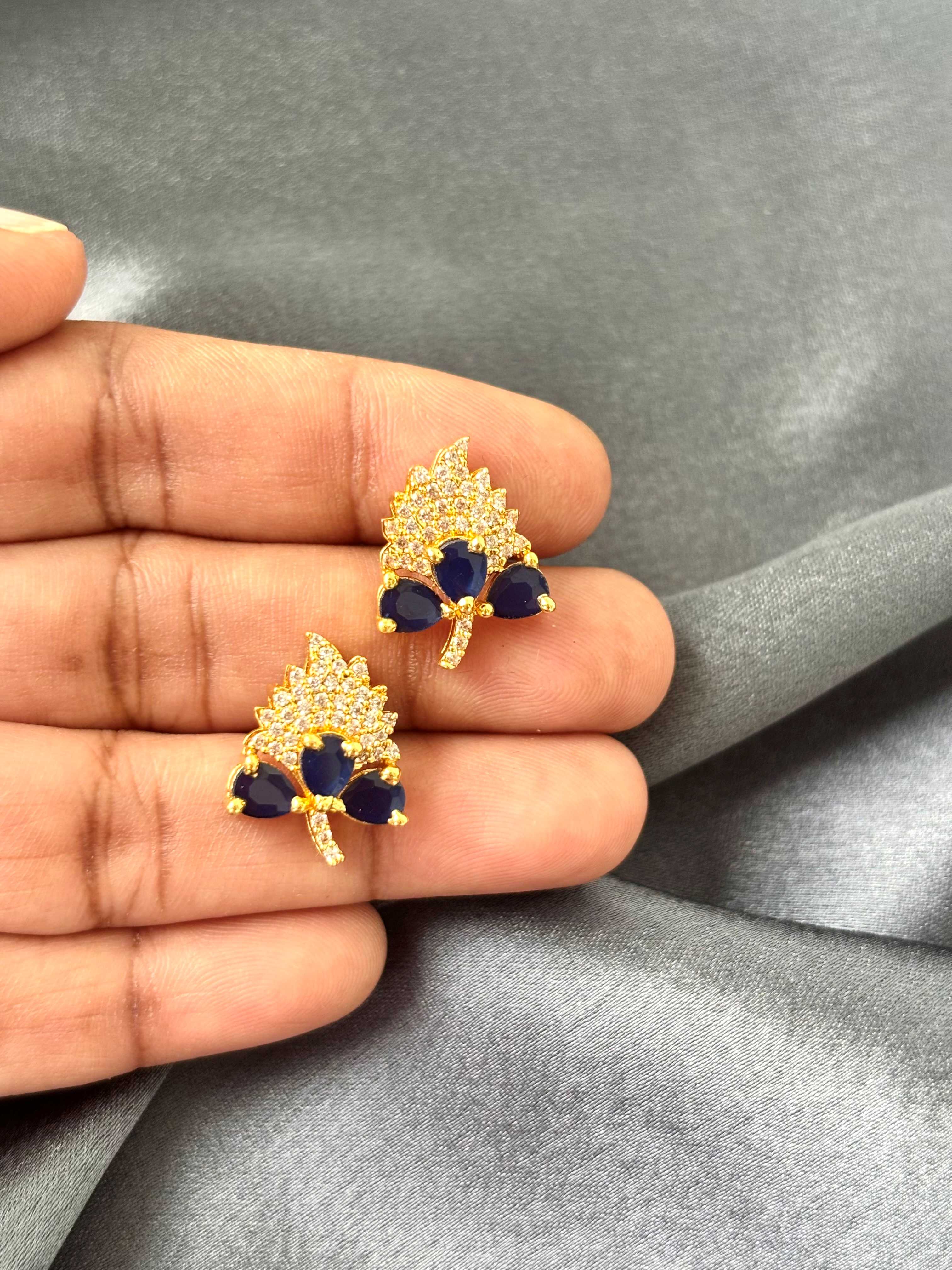 Grape Leaf Sapphire Blue AD/CZ Studs