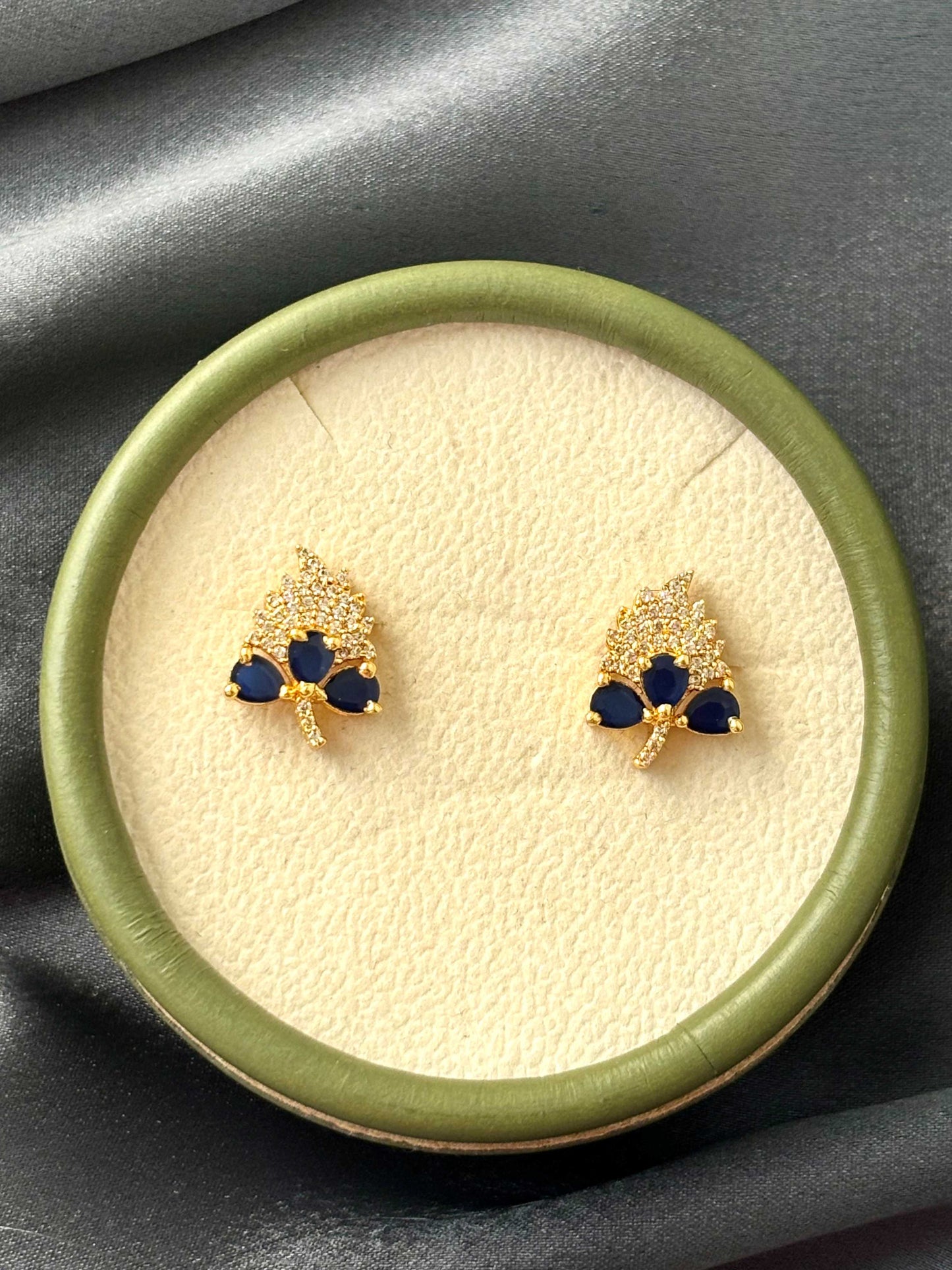 Grape Leaf Sapphire Blue AD/CZ Studs