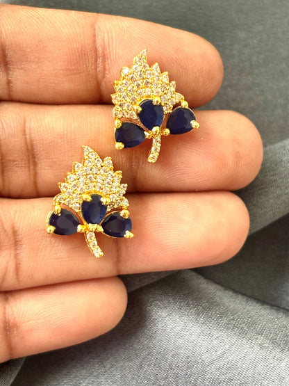 Grape Leaf Sapphire Blue AD/CZ Studs