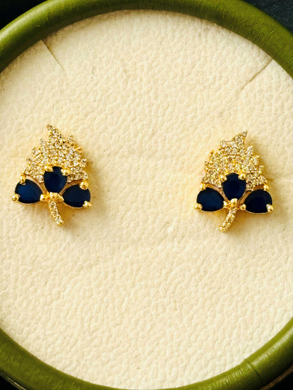 Grape Leaf Sapphire Blue AD/CZ Studs
