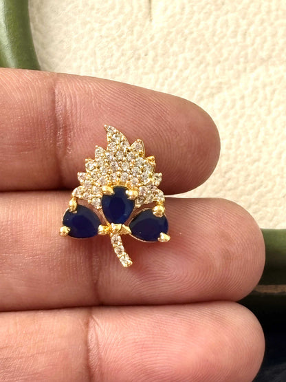 Grape Leaf Sapphire Blue AD/CZ Studs