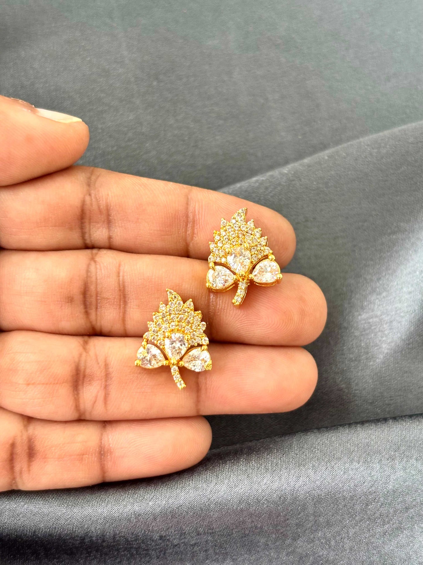 Grape Leaf White Stone AD/CZ Studs