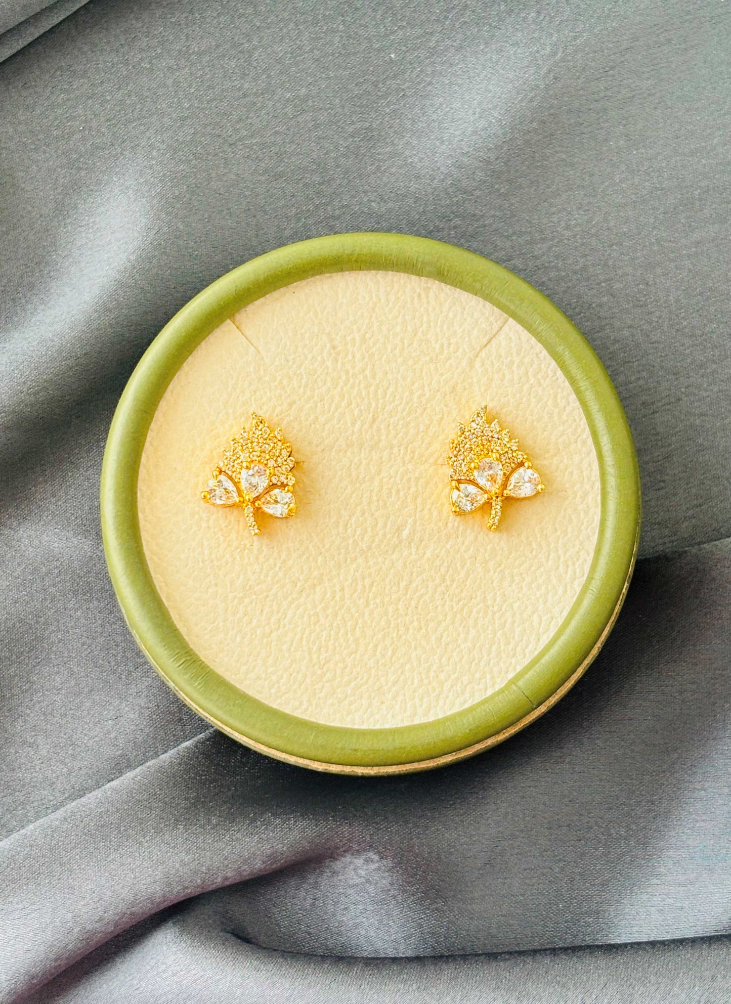 Grape Leaf White Stone AD/CZ Studs