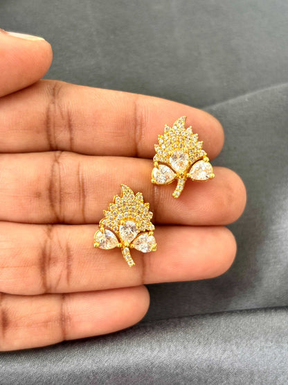 Grape Leaf White Stone AD/CZ Studs