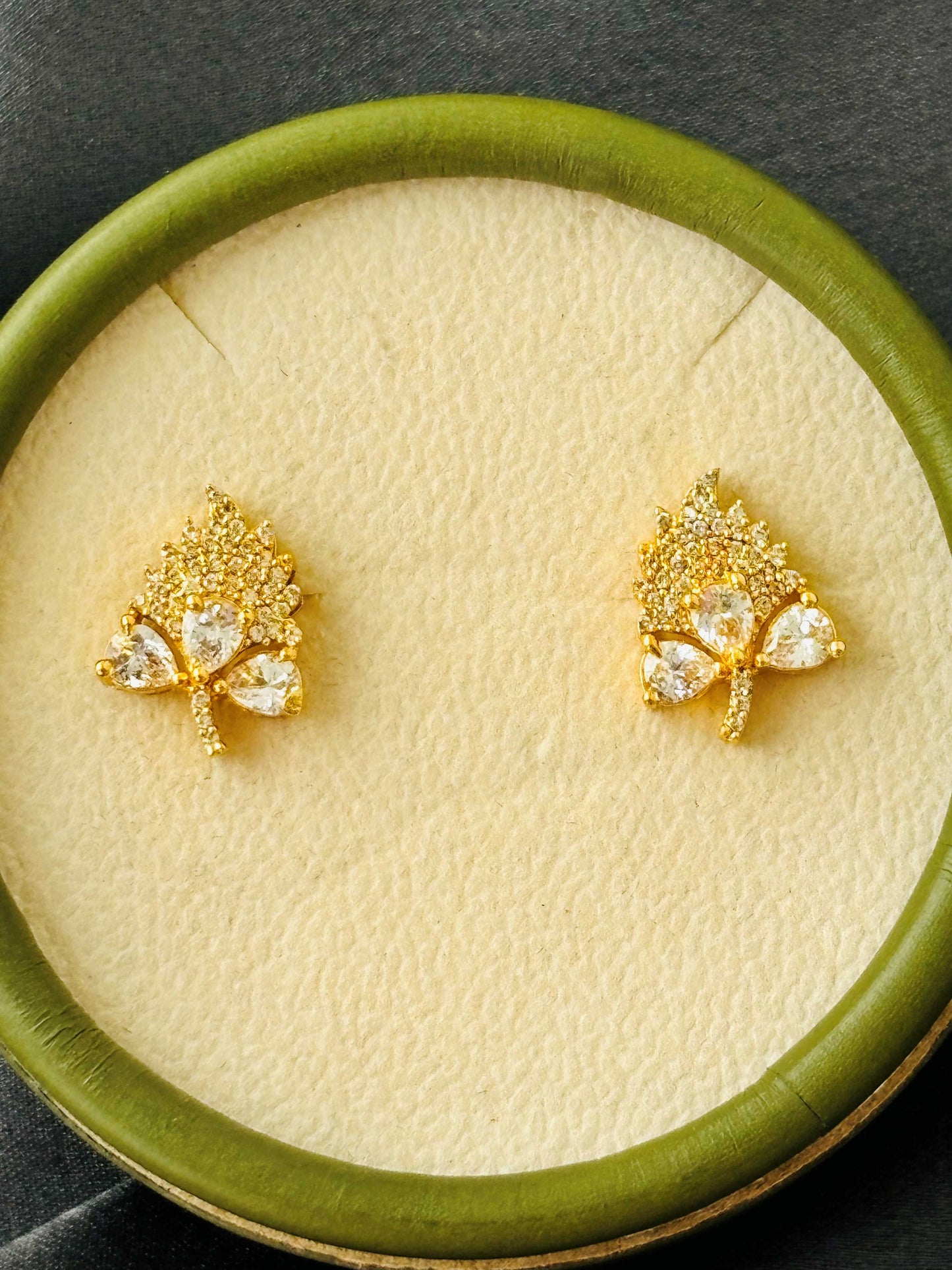 Grape Leaf White Stone AD/CZ Studs