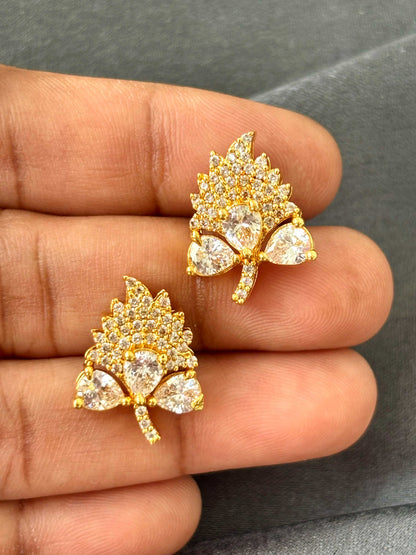 Grape Leaf White Stone AD/CZ Studs