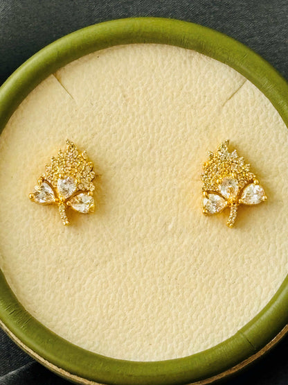 Grape Leaf White Stone AD/CZ Studs