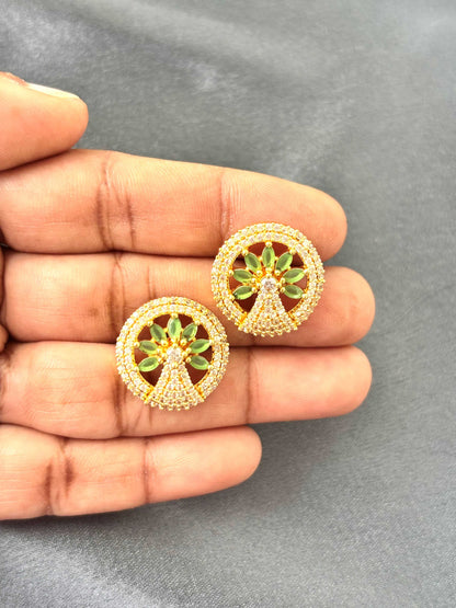 Round Peridot Green Tree-Inspired AD/CZ Studs