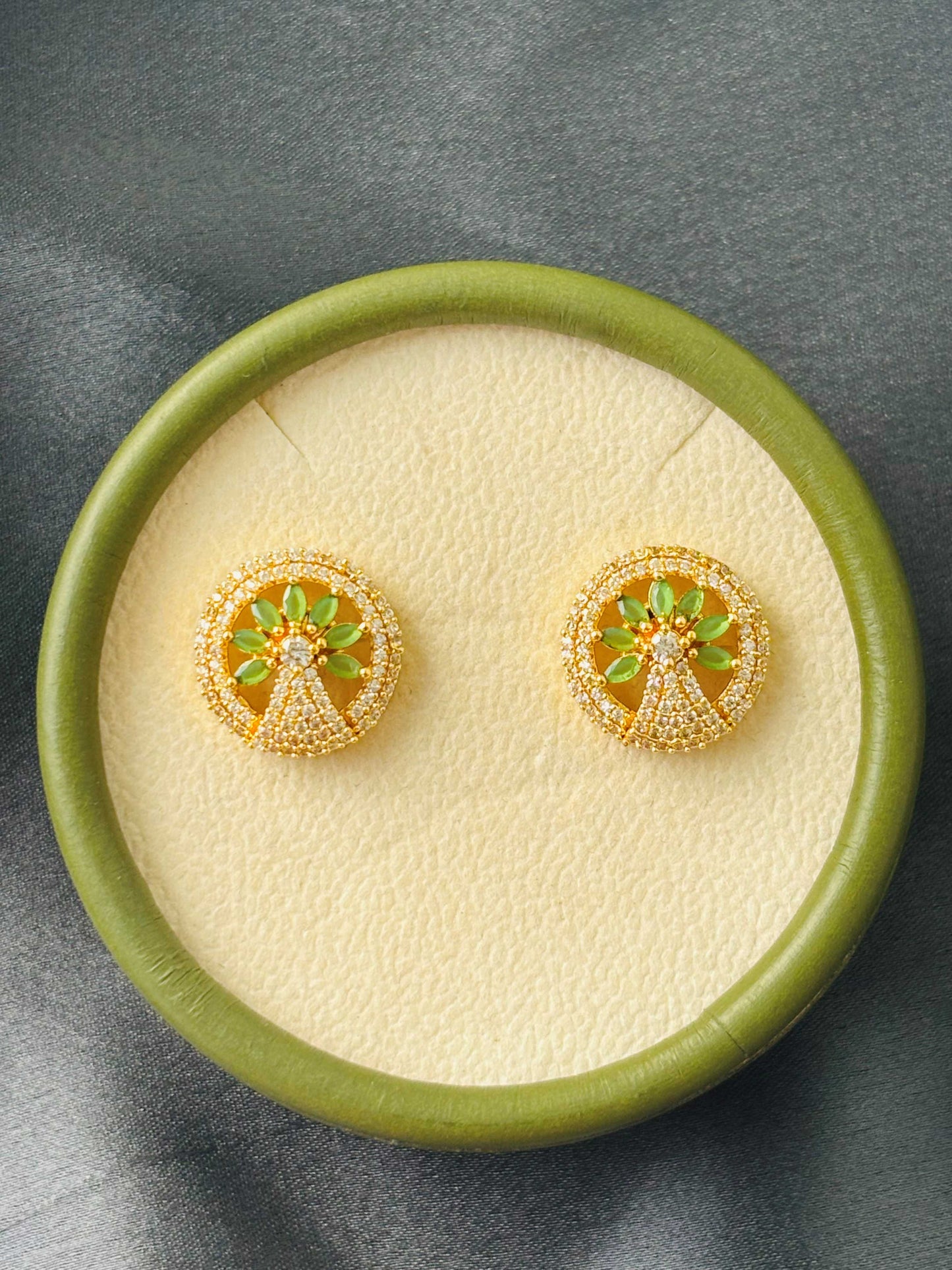 Round Peridot Green Tree-Inspired AD/CZ Studs