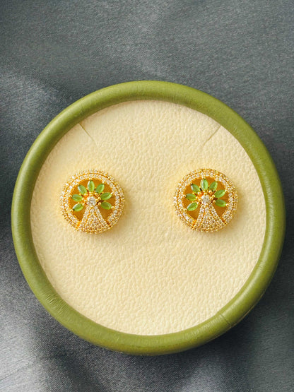 Round Peridot Green Tree-Inspired AD/CZ Studs