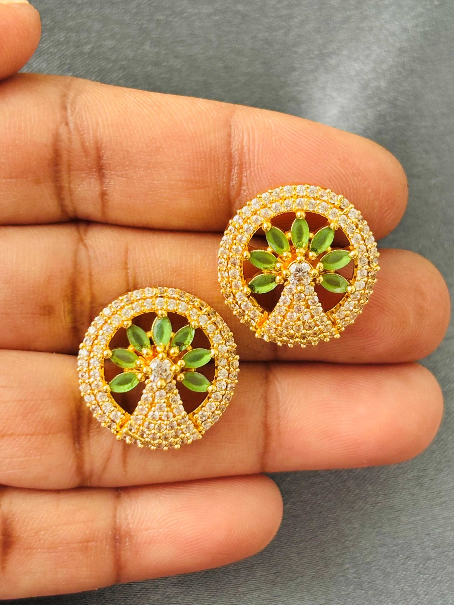 Round Peridot Green Tree-Inspired AD/CZ Studs