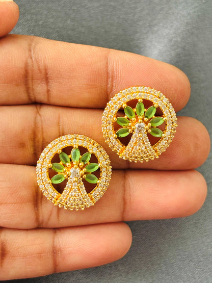 Round Peridot Green Tree-Inspired AD/CZ Studs