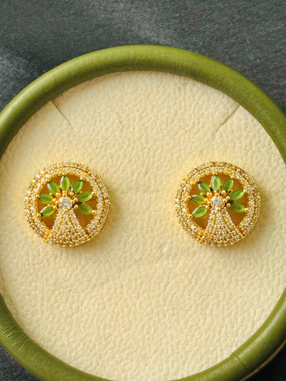 Round Peridot Green Tree-Inspired AD/CZ Studs