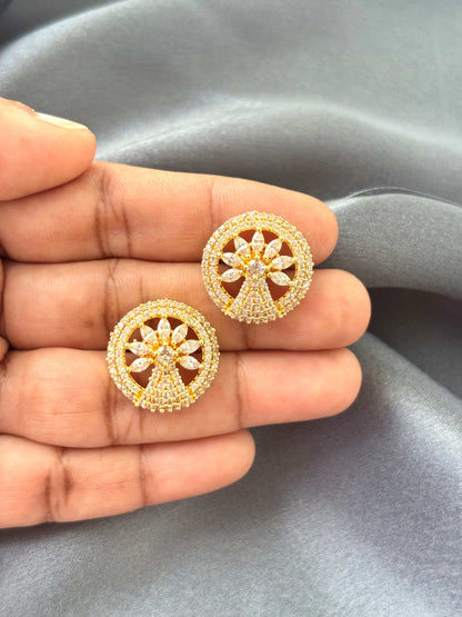 Round Peridot White Tree-Inspired AD/CZ Studs