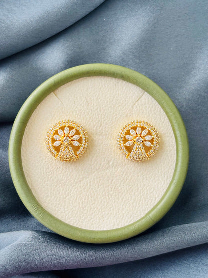 Round Peridot White Tree-Inspired AD/CZ Studs