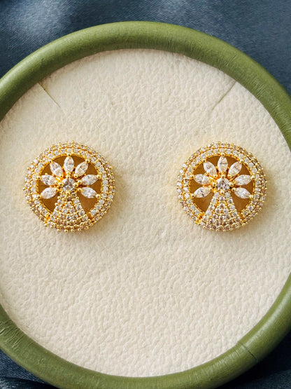Round Peridot White Tree-Inspired AD/CZ Studs