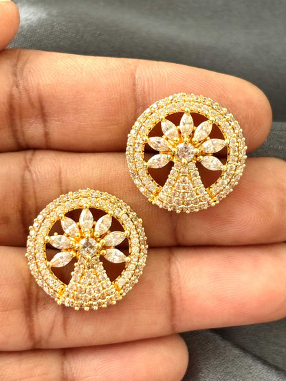 Round Peridot White Tree-Inspired AD/CZ Studs