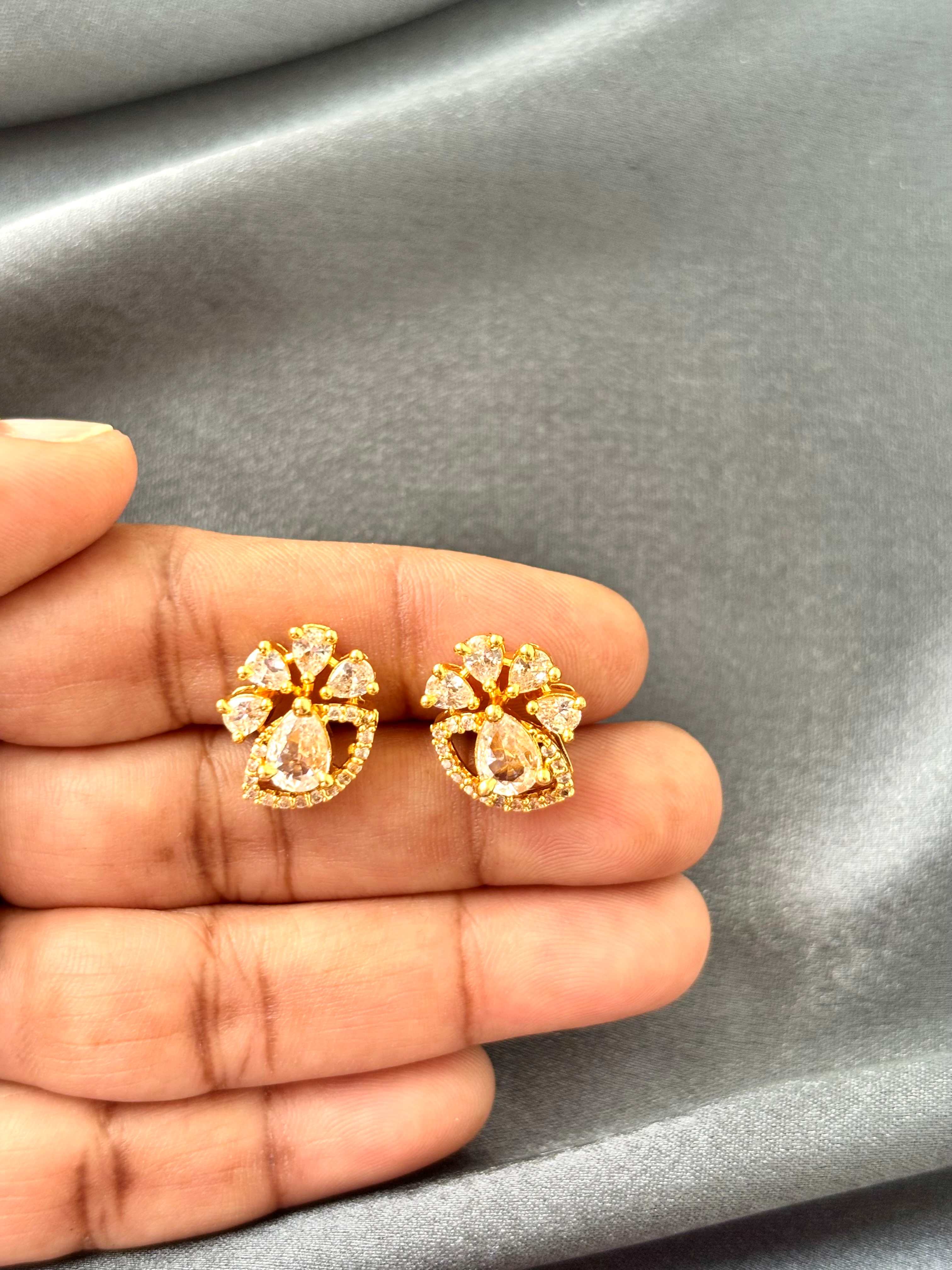 White AD/CZ Pear-Drop Studs