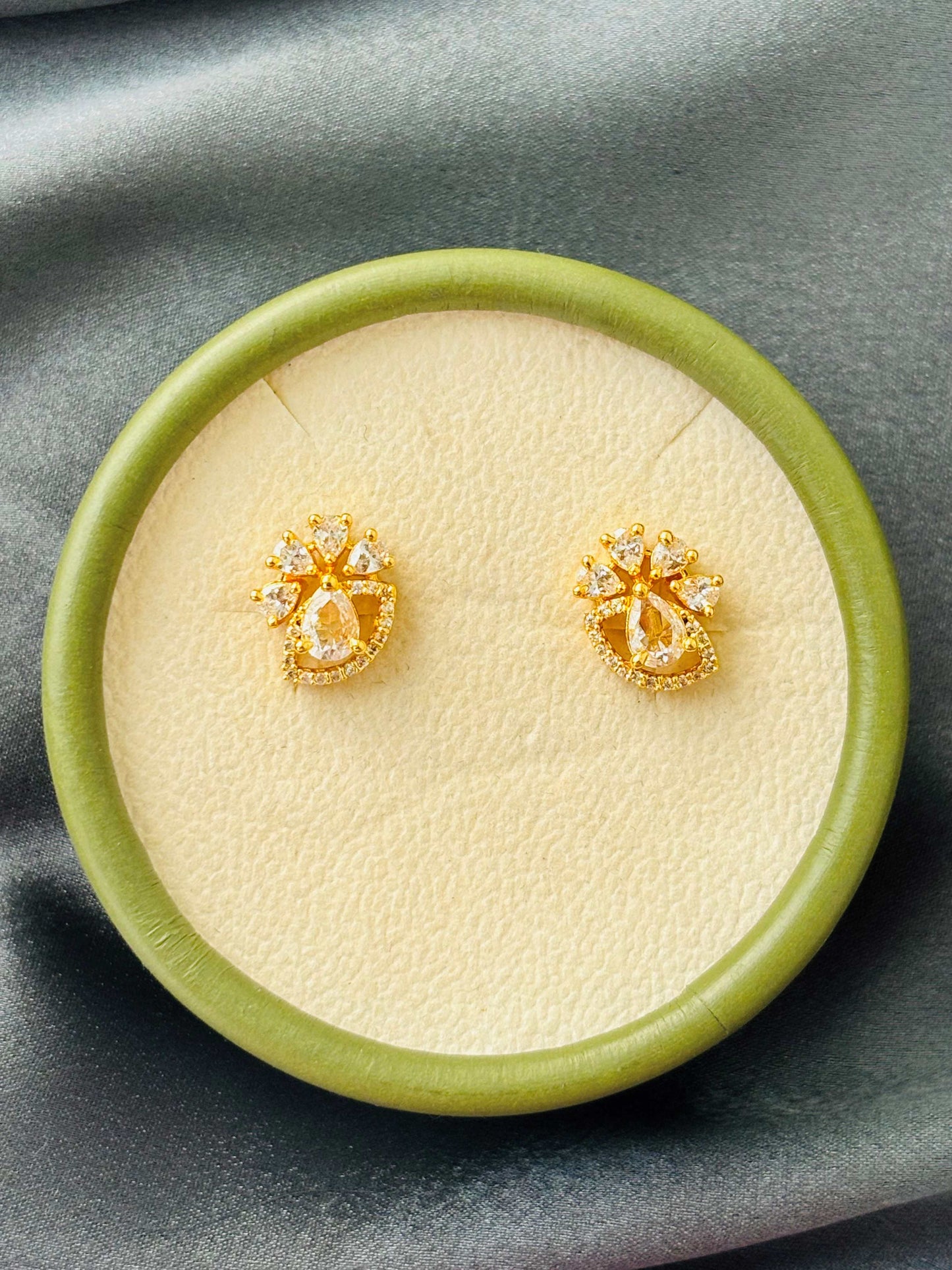 White AD/CZ Pear-Drop Studs