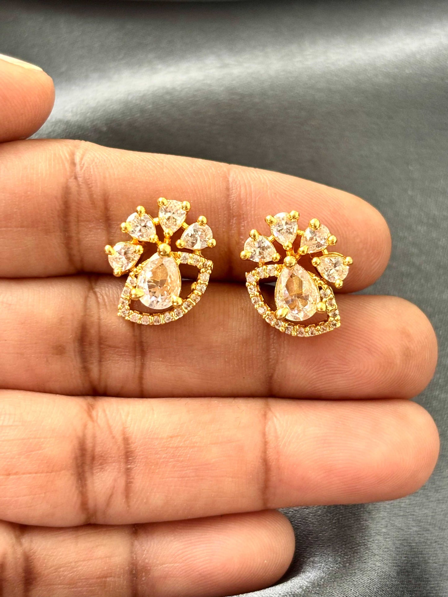 White AD/CZ Pear-Drop Studs