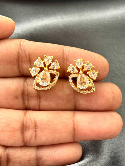 White AD/CZ Pear-Drop Studs