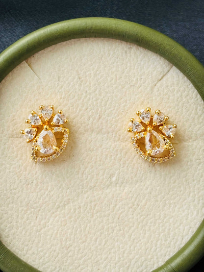 White AD/CZ Pear-Drop Studs