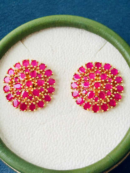 Ruby Pink AD/CZ Big Floral Studs 1